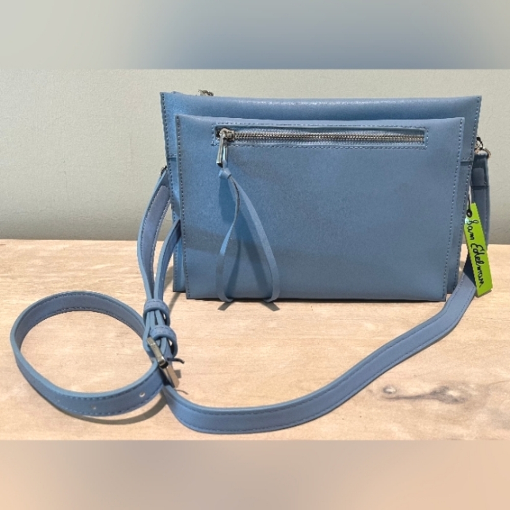 Sam Edelman Cornflower‎ Blue Leather Maise Multi Compartment Crossbody NWT